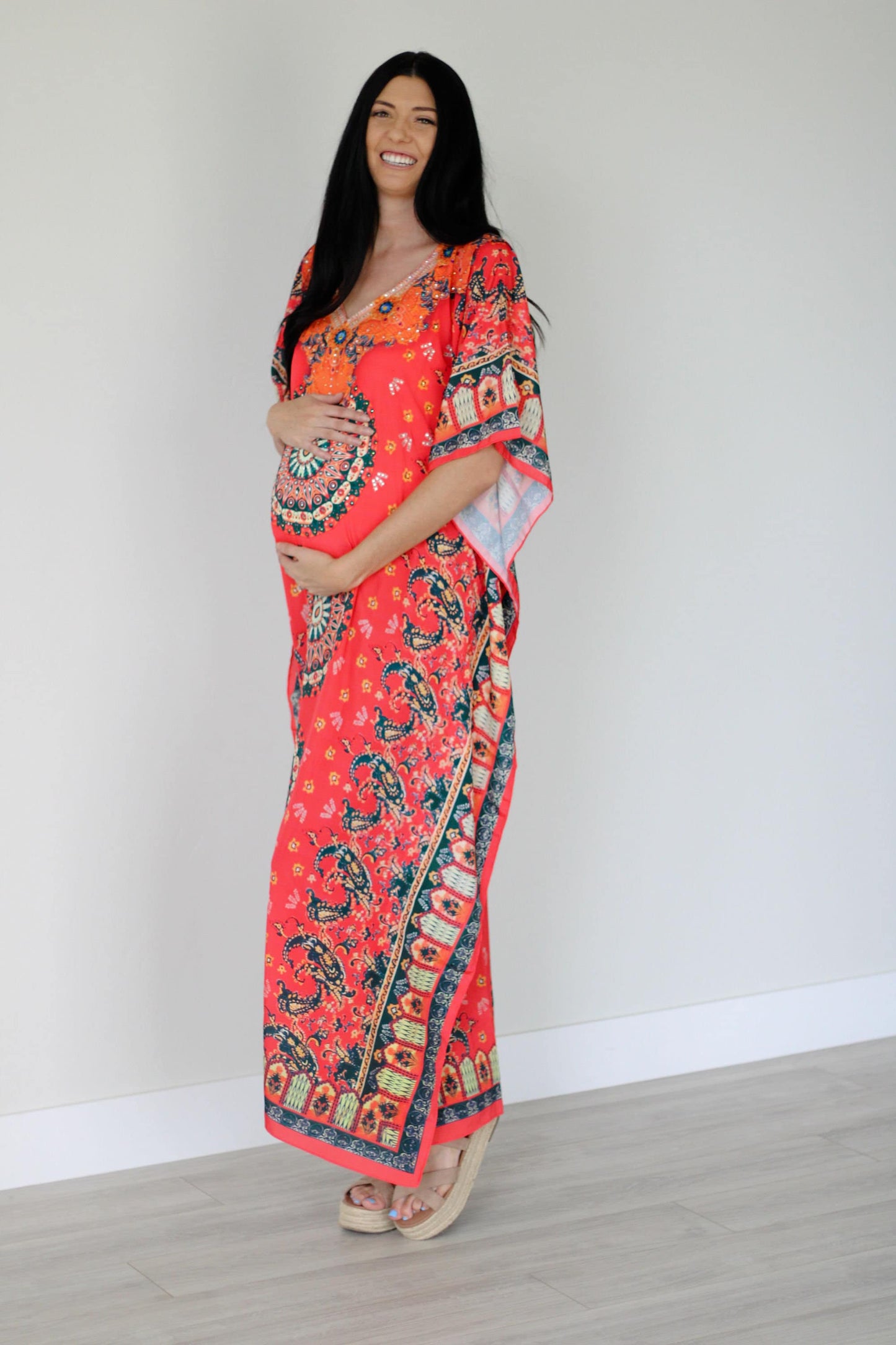 Mexican Kaftan Dress, Summer Caftan For Women, Loose Maxi Dress, Silk